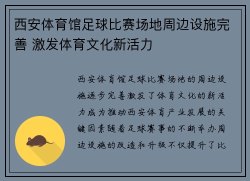 西安体育馆足球比赛场地周边设施完善 激发体育文化新活力