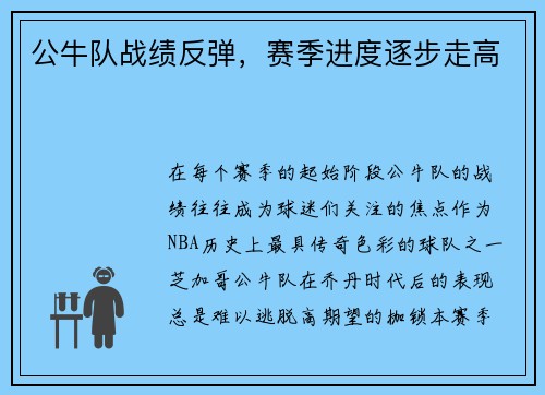 公牛队战绩反弹，赛季进度逐步走高